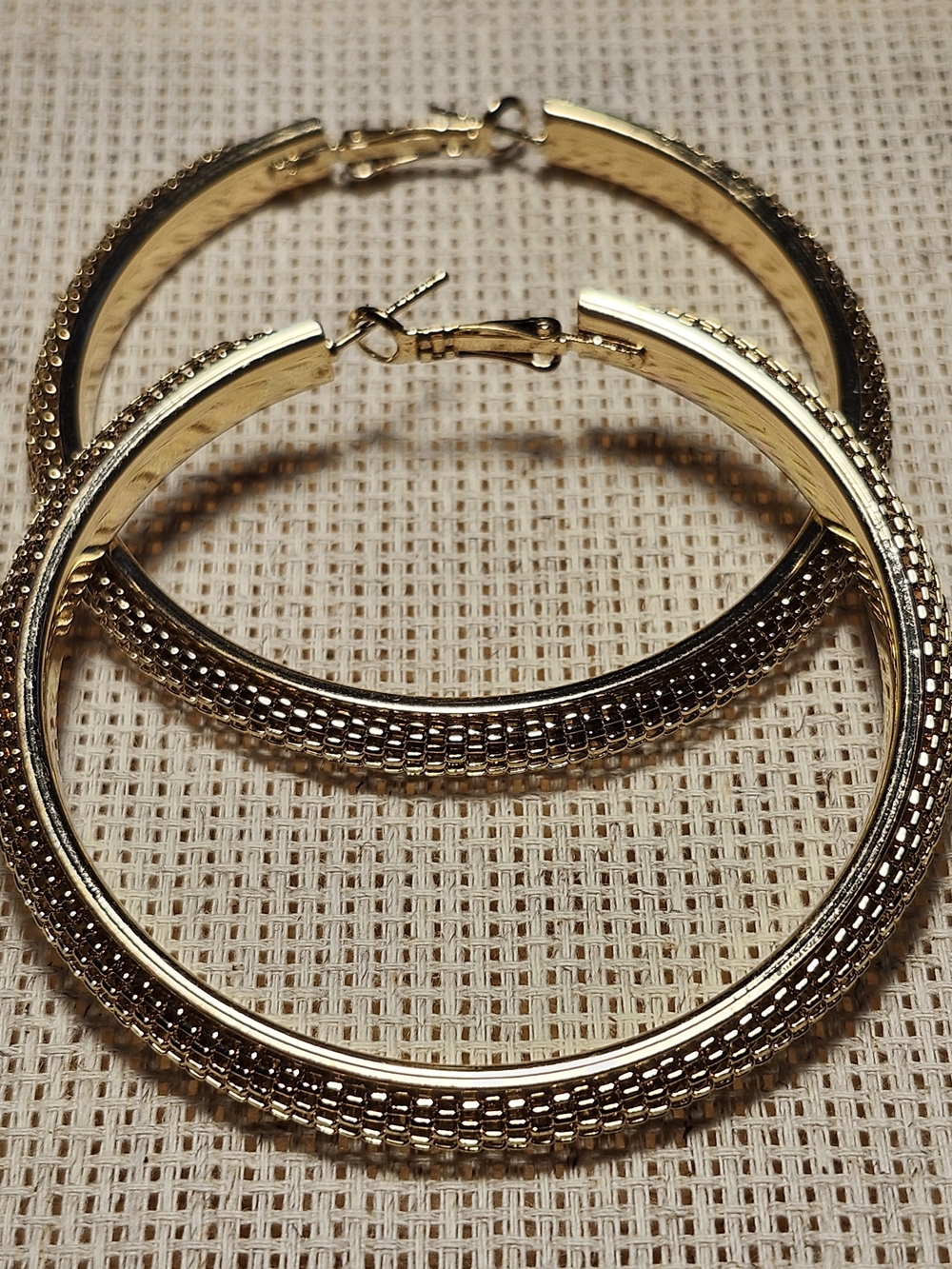 Gold-Toned Textured 2.5" Dia. Hoop Earrings